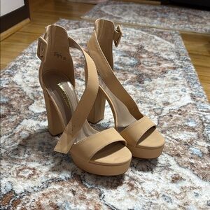 Dream Pairs Tan High-Heeled Sandals with Ankle Straps